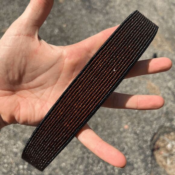 Vintage 1970s Full-grain Leather Bead Embellished Belt Unisex Solid Brass Buckle - Picture 4 of 10